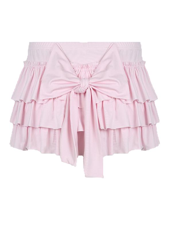 Women's Bow Decor Tiered Layer Hem Skirt, Casual Frill Trim A Line Mini Skirt, Ladies Summer Bottoms