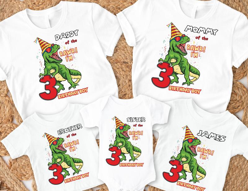 Personalized Dinosaur Birthday Shirt, T-Rex Birthday Boy Shirt, Dinosaur Family Matching Shirts, Dinosaur Family Birthday Party Shirt Comfort Cotton