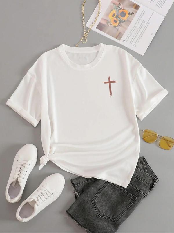 Women's Letter Print Round Neck Tee, Casual Short Sleeve Crew Neck Graphic Tees T-shirt for Summer, Fashion Women's Top for Daily Wear