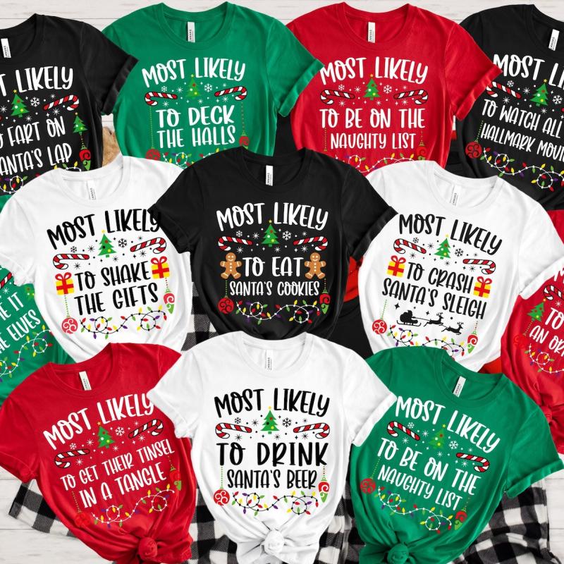 144 Quotes Most Likely to Christmas Shirt, Family Matching Christmas T-Shirts, Christmas Shirt, Funny Christmas Shirt, Family Pajamas