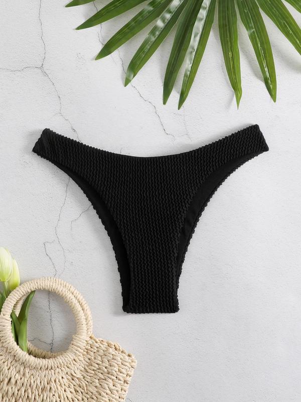 Women's Solid Textured High Cut Swim Bottom, Casual Comfy Breathable Drop Waist Bikini Swimsuit Bottoms for Summer, Fashion Women's Swimwear for Beach Holiday Vacation