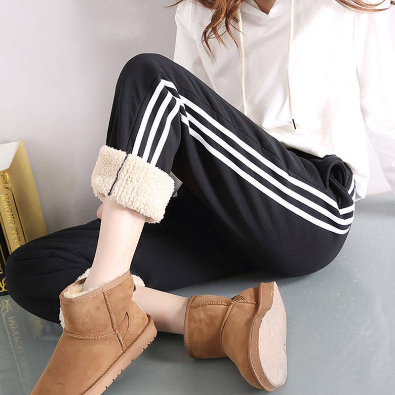 Fleece-Lined Autumn Winter Thickened Sweatpants for Women, Harem Pants, Loose Fit, Plus Size, Warm Casual Pants with Belt Womenswear Bottoms