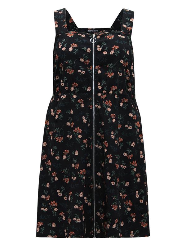 BloomChic Ditsy Floral Corduroy Pocket Zipper Fly Cami Dress