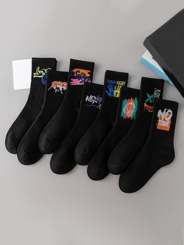 Women's Random Cartoon Graphic Print Crew Socks, Casual Soft Comfy Breathable Socks for All Seasons Daily Wear, Women's Socks