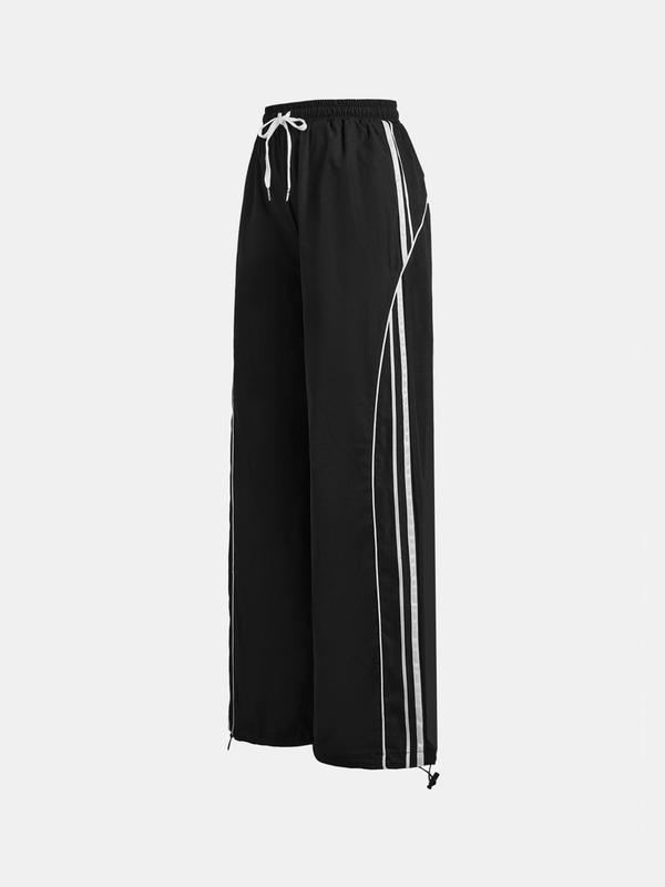 YOZY Women's Striped Print Drawstring Waist Wide Leg Pants, Casual Comfy Trousers for Daily Wear, Ladies Bottoms for All Seasons