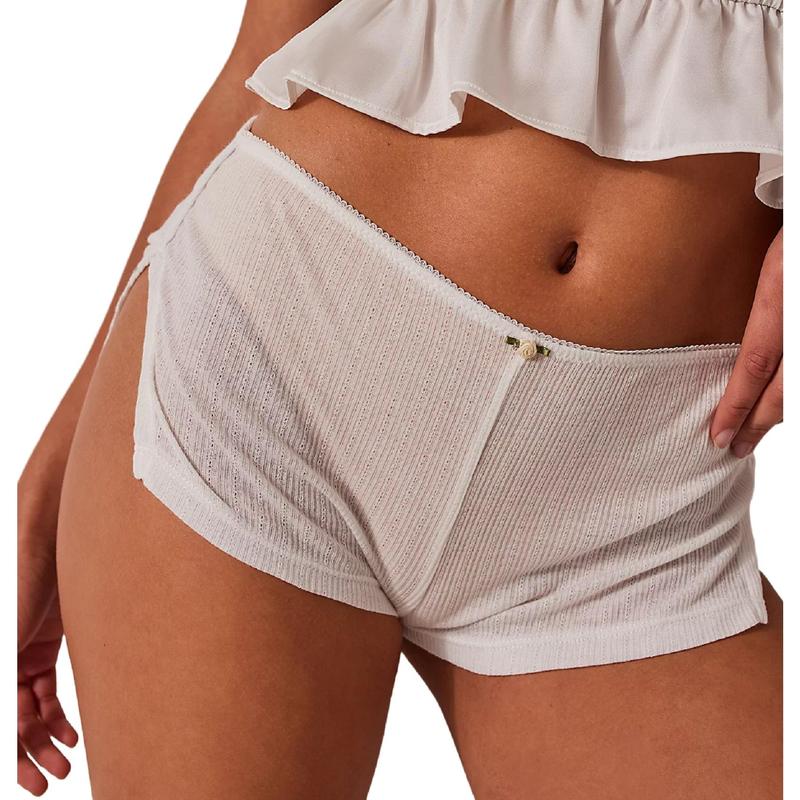 Women Side Slit Pajama Shorts Soft Comfy Low Waist Boy Shorts Side Split Ruched Elastic Lounge Short Pants Stretch Sleep Pj Bottoms Low Rise Cute Sleepwear Y2k Sexy Micro Shorts