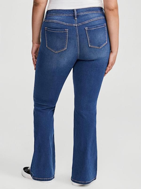  Solid Button Pocket Flare Leg Jeans, Casual Comfy Denim Jeans for Daily Wear, Women's Bottoms for All Seasons