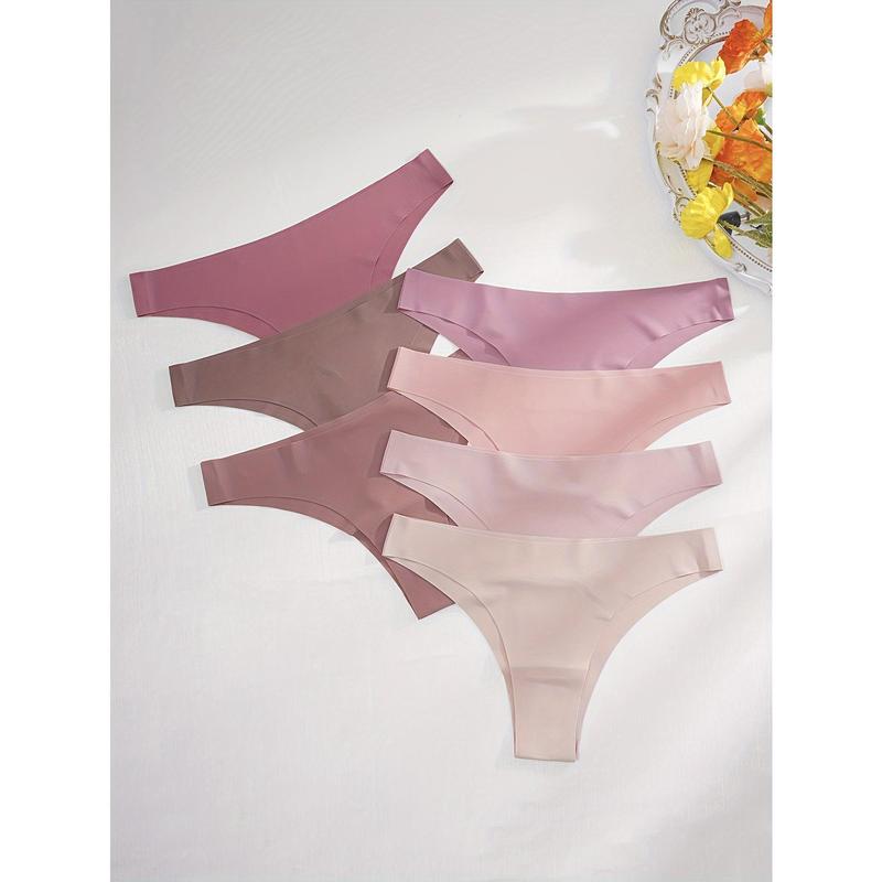 7pcs Seamless Solid Thongs, Breathable & Comfy Stretchy Intimates Panties, Women's Lingerie & Underwear