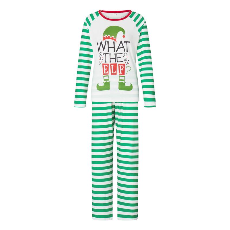 HS4997 Playful Elf Christmas Family Set, Green and White Striped Parent-Child Home Clothes