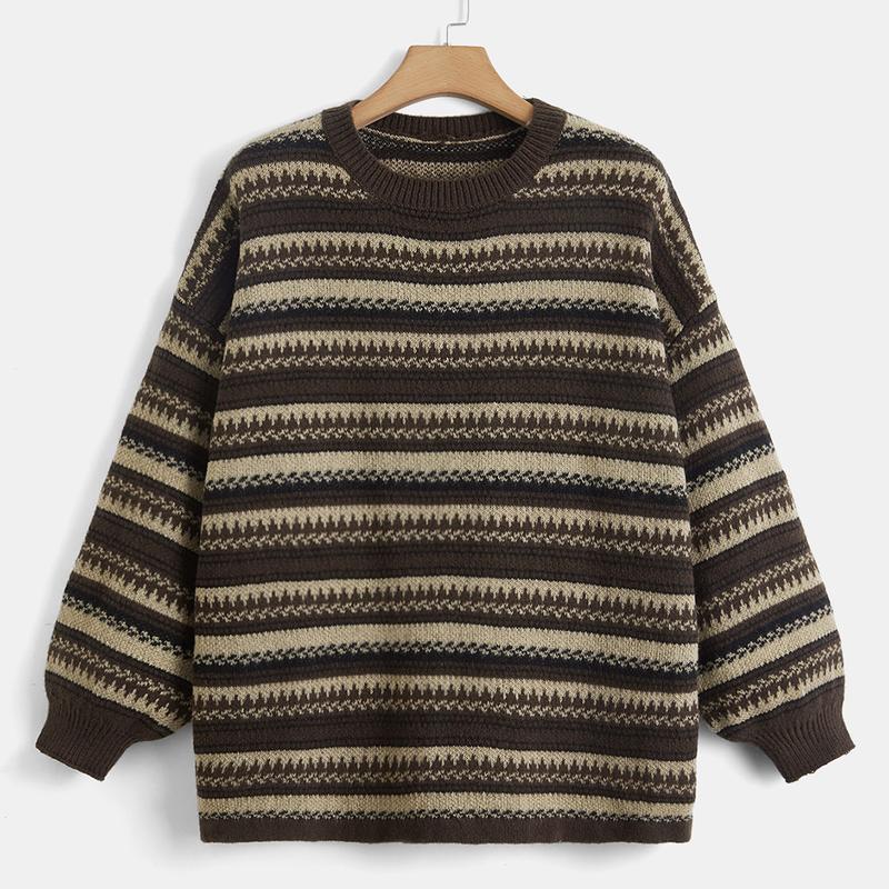 ROMWE Academia Striped Pattern Drop Shoulder Sweater