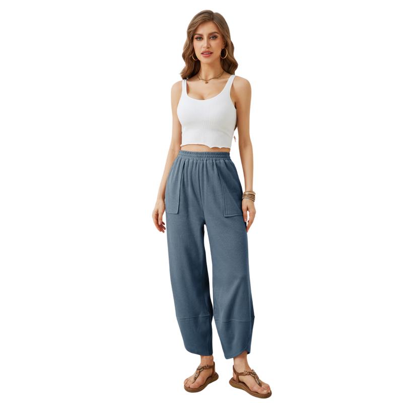 UANEO Womens Baggy Wide Leg Pants Casual Elastic Waisted Palazzo Harem Pants with Pockets