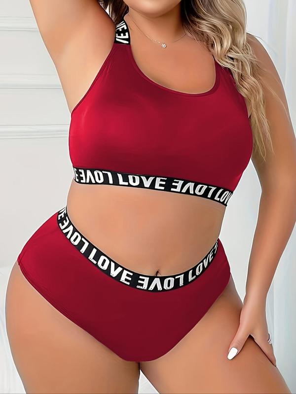  Two-Piece Set Letter Tape Criss Cross Cut Out Bra & Knicker, Casual Comfy Breathable Underwear Set for Daily Wear, Women's Underwear for All Seasons