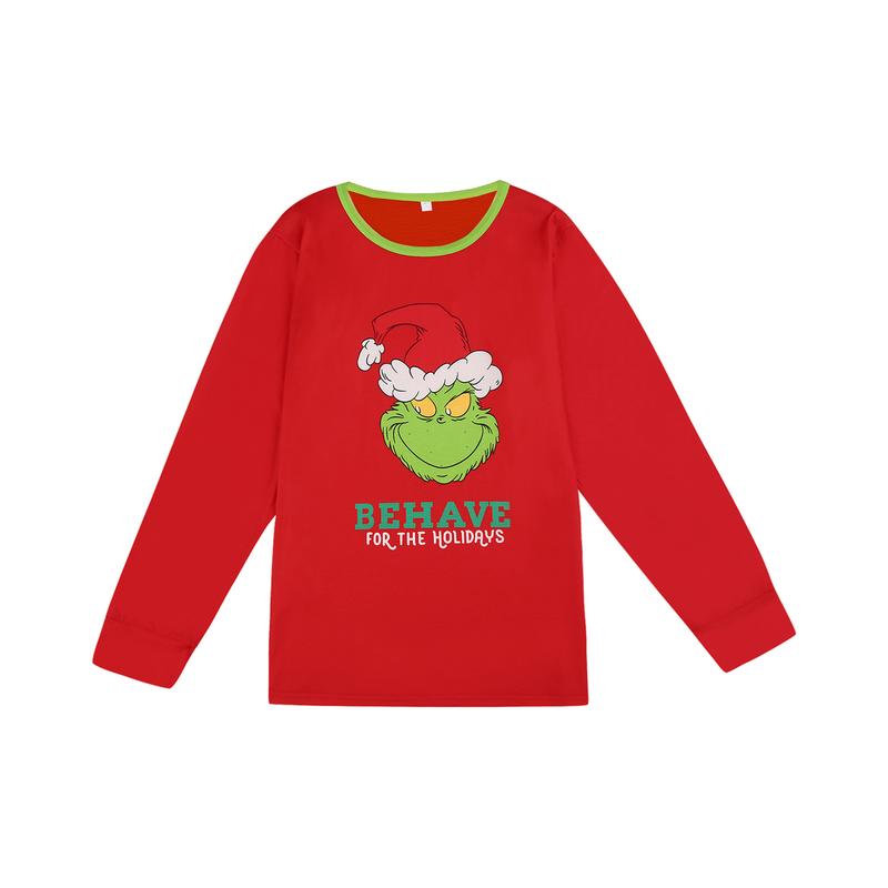 Christmas Matching Family Pajamas Sets Xmas Green Monster Print Long Sleeve Top and Pants Jammies Sleepwear