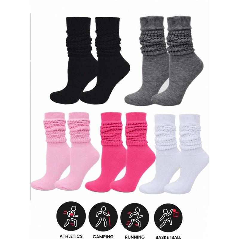 5pairs Slouch Socks Women's Soft Knitted Boot Socks Solid Color Compression Socks Bubble Socks Crew Socks