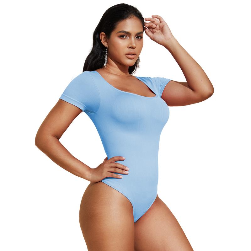 MOVWIN Short Sleeve Body Suit Shapewear Basic Bodysuit Seamless Womenswear Tops Underwear Lady Comfort Button Comfortable compression bodyshaper