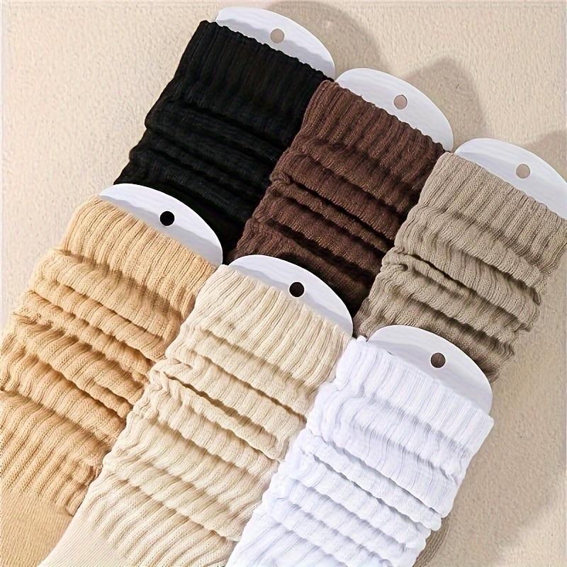 6 Pairs of Cozy Autumn Winter Solid Color Knitted Calf Socks - Soft, Comfortable, Warm Socks for Women - Ideal for Leisure, Outdoor Activities, Daily Wear