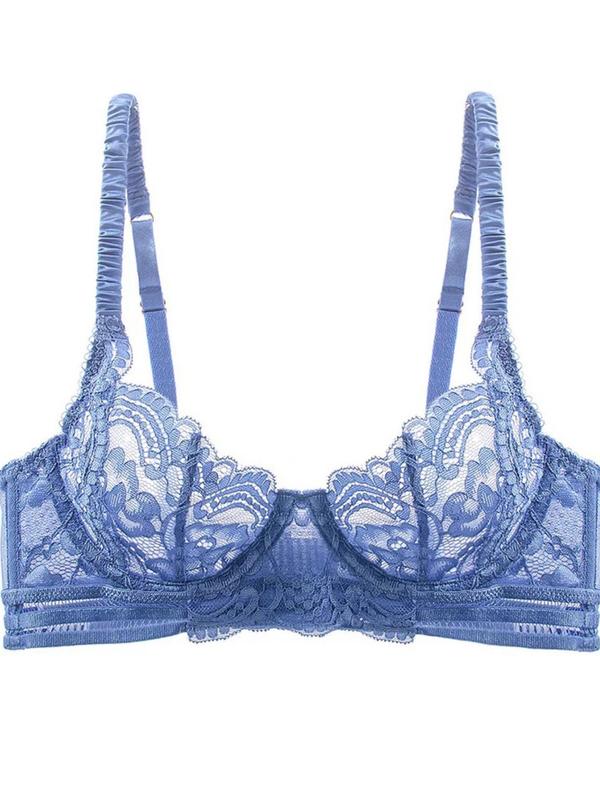 Women's Floral Lace Ruched Adjustable Strap Bra, Soft Comfy Breathable Push Up Lingerie Top for Daily Wear, Fashion Sexy Sheer Lingerie Underwear for All Seasons