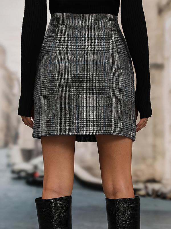 Women's Plaid Print Button Skirt, Fashion Casual Short Skirt for Daily Outdoor Wear, Women's Bottoms for Spring & Fall