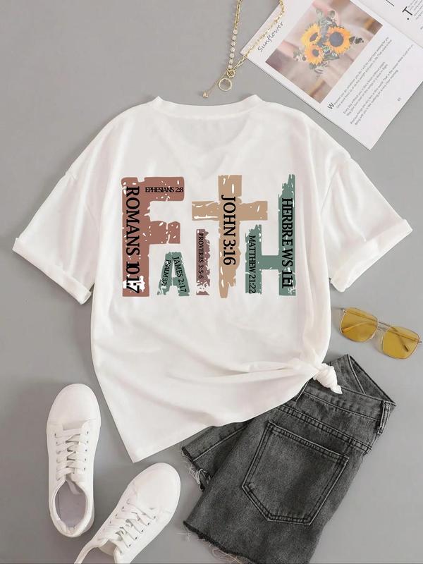 Women's Letter Print Round Neck Tee, Casual Short Sleeve Crew Neck Graphic Tees T-shirt for Summer, Fashion Women's Top for Daily Wear