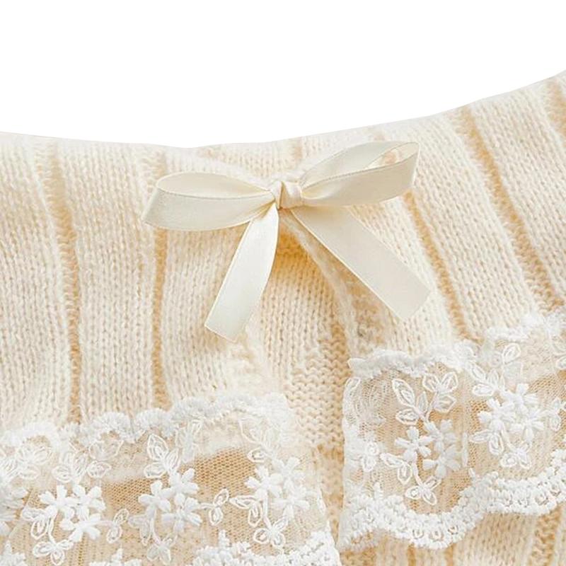 Women Off Shoulder Top Y2K Long Sleeve Lace Trim Knit Shirt Fashion Cute Solid Pullover Sweater