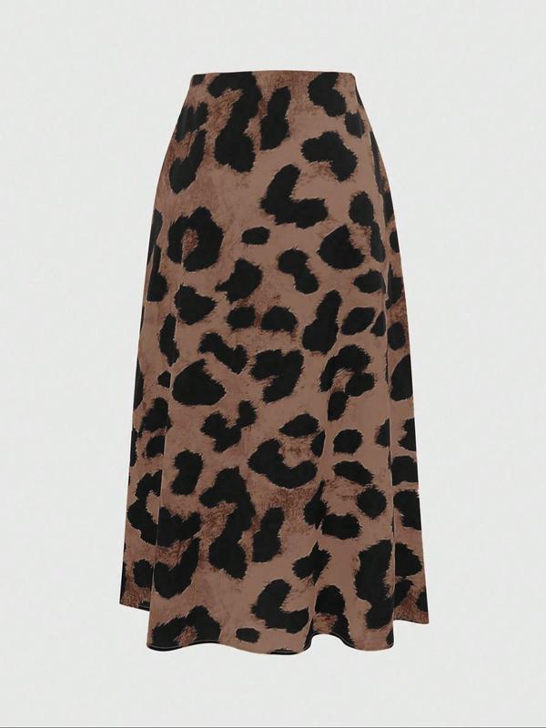 Women's Leopard Print Long Skirt, Casual Fashion Skirt for Daily Outdoor Wear, Ladies Bottoms for All Seasons