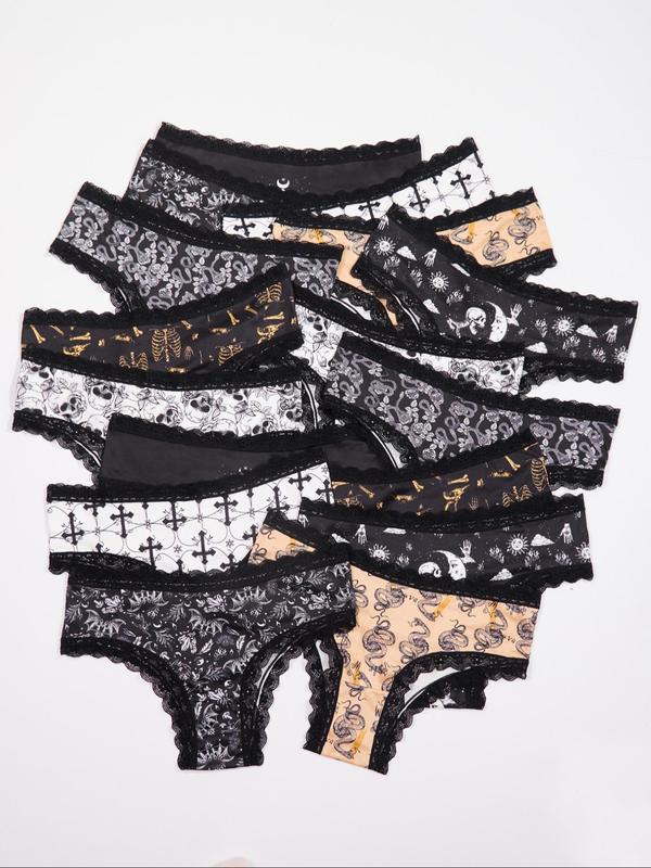  All Over Print Contrast Lace Panties, Soft Comfy Breathable Knicker for Daily Wear, Women's Underwear for All Seasons