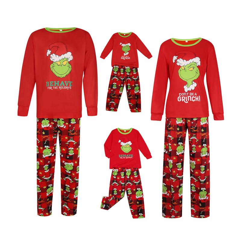 Christmas Matching Family Pajamas Sets Xmas Green Monster Print Long Sleeve Top and Pants Jammies Sleepwear