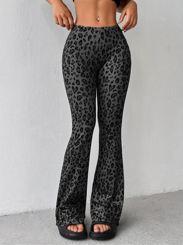 Women's Leopard Print Bell Bottoms, Casual Comfy Flare Leg Trousers for Spring & Fall, Women's Bottoms for Daily Wear