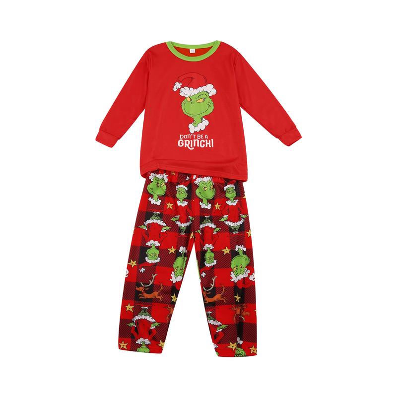 Christmas Matching Family Pajamas Sets Xmas Green Monster Print Long Sleeve Top and Pants Jammies Sleepwear