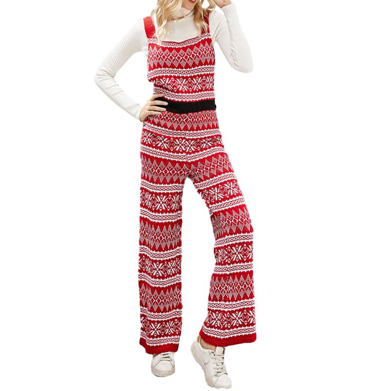 2024 New Women Ladies Girls  Fashion Christmas Knitted Bib Overalls Bodysuits Snowflake Print Loose Straight Leg Jumpsuit Romper Pants with Pockets for Streetwear lace jumpsuit Sleeveless