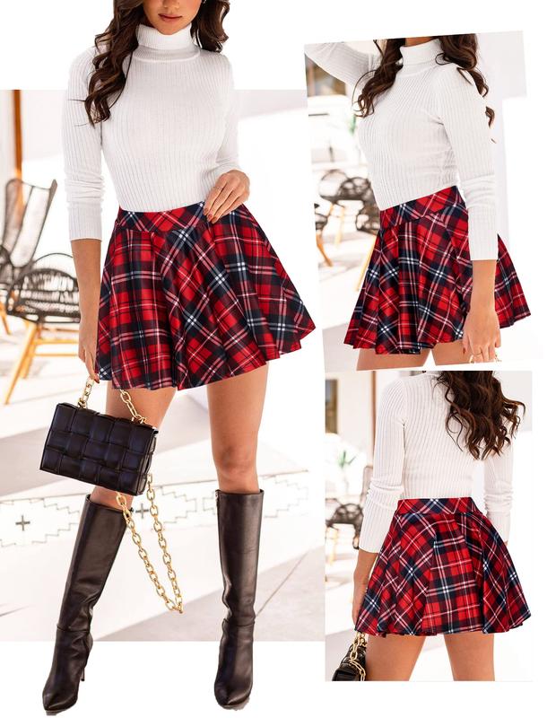 Avidlove Pleated Mini Skirt Plaid Skirts High Waist A Line Skater Skirt for Lingerie