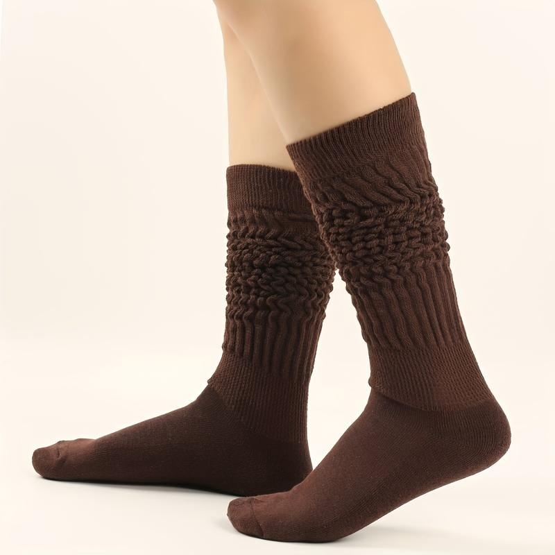 6 Pairs of Cozy Autumn Winter Solid Color Knitted Calf Socks - Soft, Comfortable, Warm Socks for Women - Ideal for Leisure, Outdoor Activities, Daily Wear