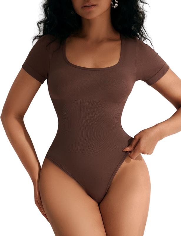 MOVWIN Short Sleeve Body Suit Shapewear Basic Bodysuit Seamless Womenswear Tops Underwear Lady Comfort Button Comfortable compression bodyshaper