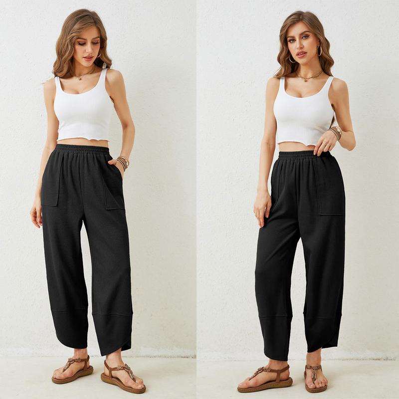 UANEO Womens Baggy Wide Leg Pants Casual Elastic Waisted Palazzo Harem Pants with Pockets