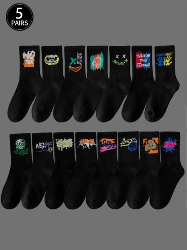 Women's Random Cartoon Graphic Print Crew Socks, Casual Soft Comfy Breathable Socks for All Seasons Daily Wear, Women's Socks