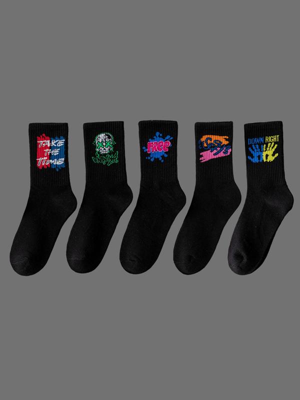 Women's Random Cartoon Graphic Print Crew Socks, Casual Soft Comfy Breathable Socks for All Seasons Daily Wear, Women's Socks