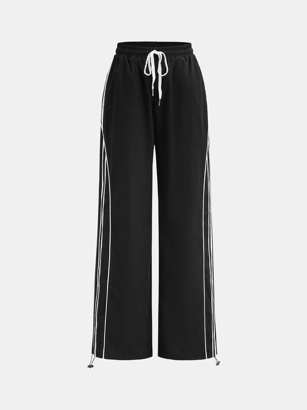 YOZY Women's Striped Print Drawstring Waist Wide Leg Pants, Casual Comfy Trousers for Daily Wear, Ladies Bottoms for All Seasons