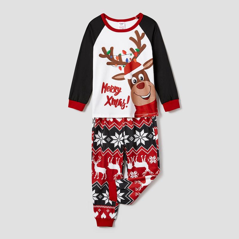 PatPat Sibling Matching Christmas Pajamas Reindeer Pattern Raglan Sleeves