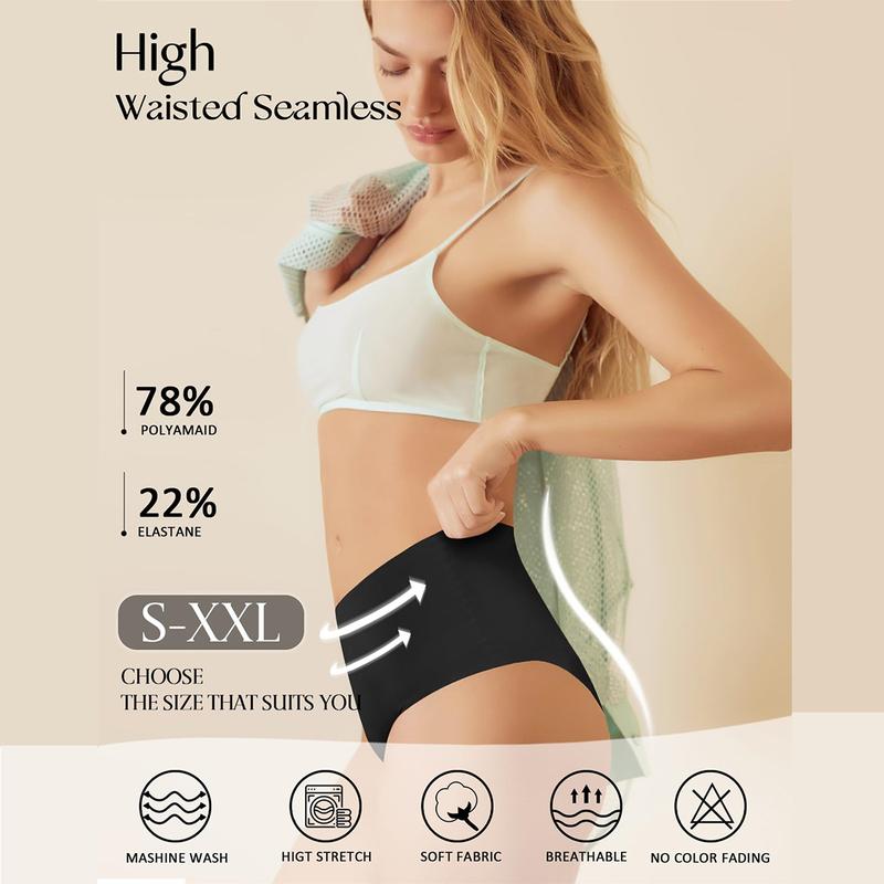 LEVAO Women High waist underwear invisible seamless polyester soft breathable elastic Coverage Brief No Show Panties Multi 6-piece suit S-XXL