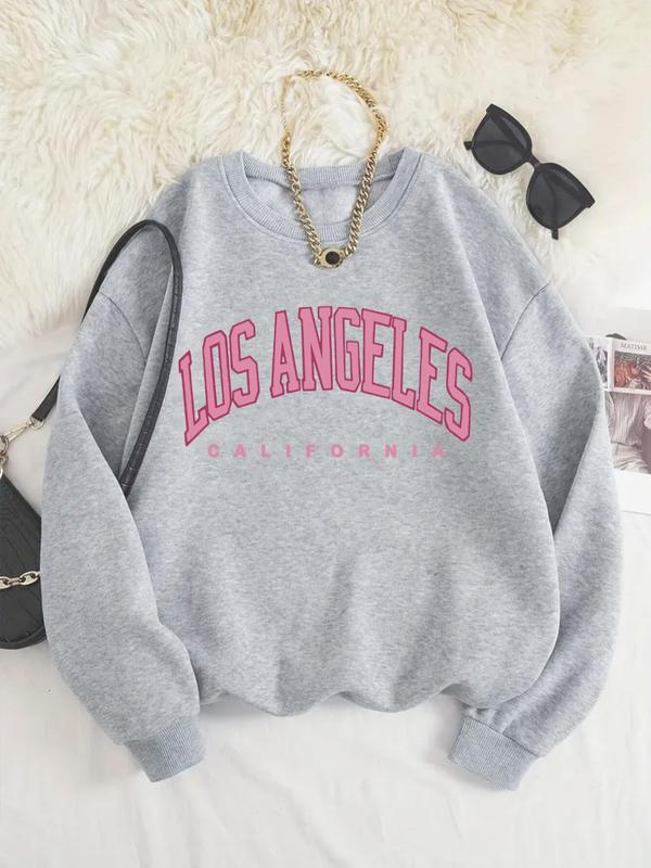 Women's Letter Print Drop Shoulder Sweatshirt, Casual Long Sleeve Round Neck Pullover for Fall & Winter, Ladies Clothes for Daily Wear