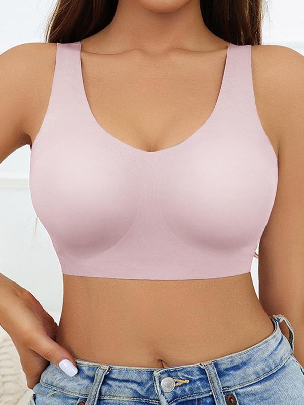 Women's Solid Wireless Push Up Bra, Soft Comfy Breathable Backless Bra, Women's Lingerie for Daily Wear