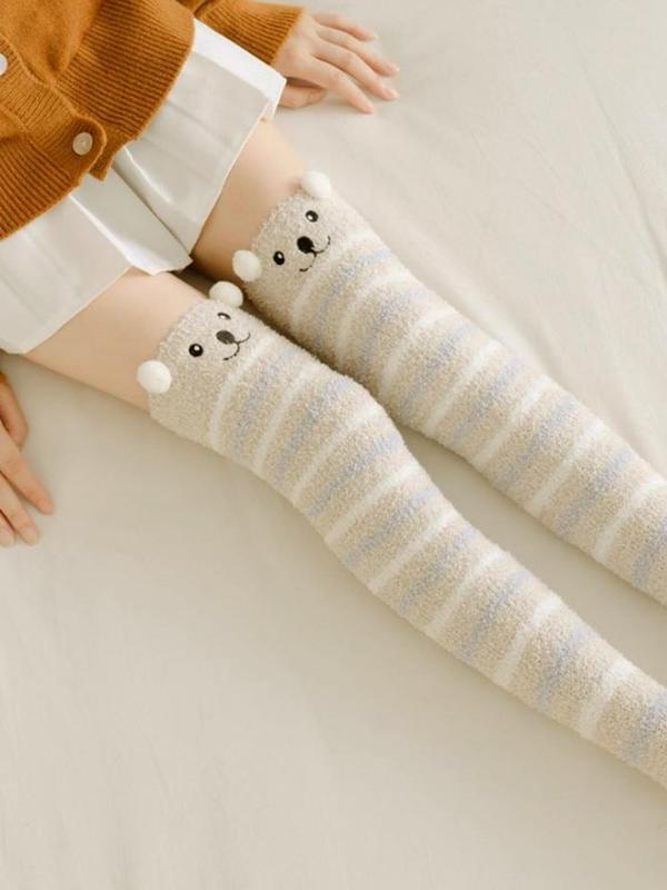 Women's 1 Pair Cartoon Panda Print Over The Knee Socks, Cute Cozy Warm Fuzzy Socks For Women, Women's Socks For Winter