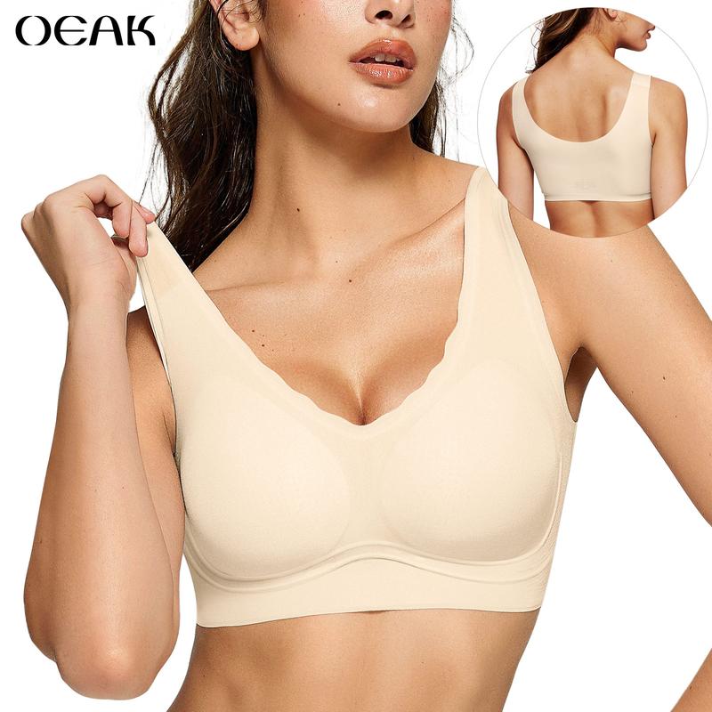 OEAK Womens Pullover Bras No Underwire Seamless Summer Bras Scalloped Everyday Bra Comfortable Full Coverage T Shirt Bra