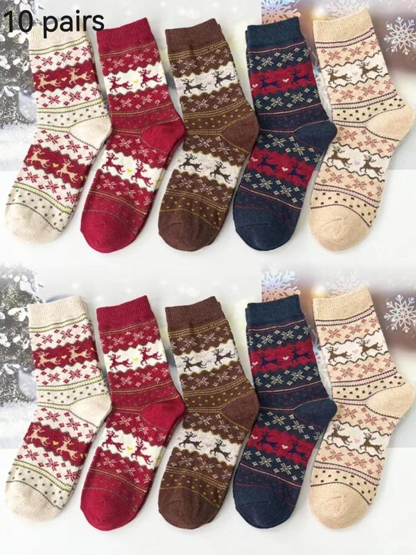 Women's Christmas Themed Mid-calf Socks, Casual Soft Comfy Socks for Fall & Winter, Women's Socks for Daily Wear