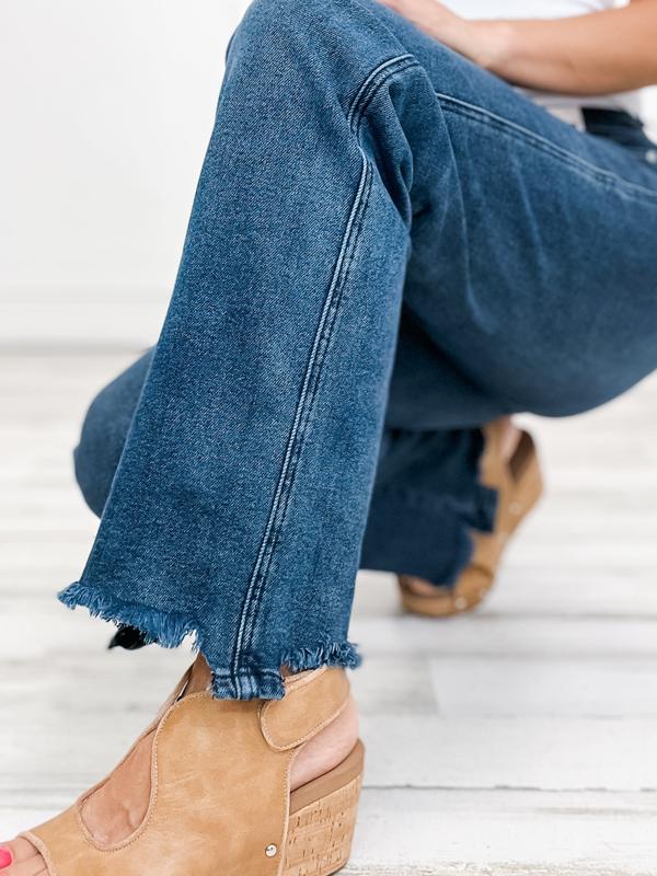 Judy Blue JOURNEY Hi-Rise Button Fly Distressed Hem Straight Denim Jeans