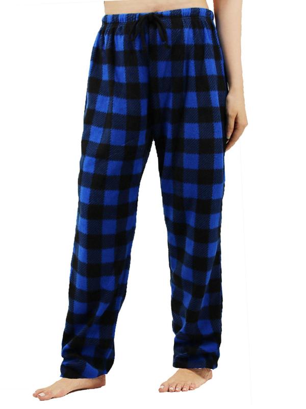 Women's Plaid Print Drawstring Waist Sleep Pants, Casual Polar Fleece Straight Leg Pajama Trousers, Women's Sleepwear & Loungewear for Fall & Winter