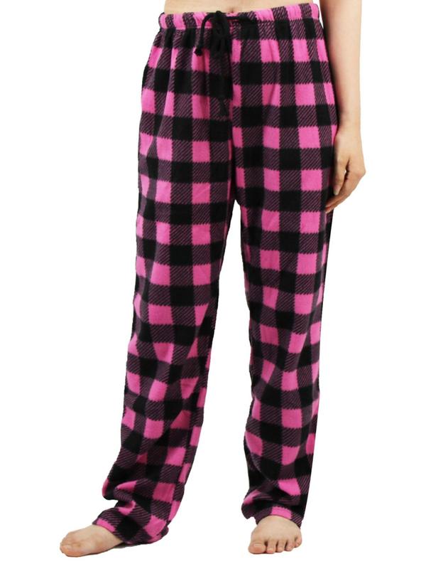 Women's Plaid Print Drawstring Waist Sleep Pants, Casual Polar Fleece Straight Leg Pajama Trousers, Women's Sleepwear & Loungewear for Fall & Winter