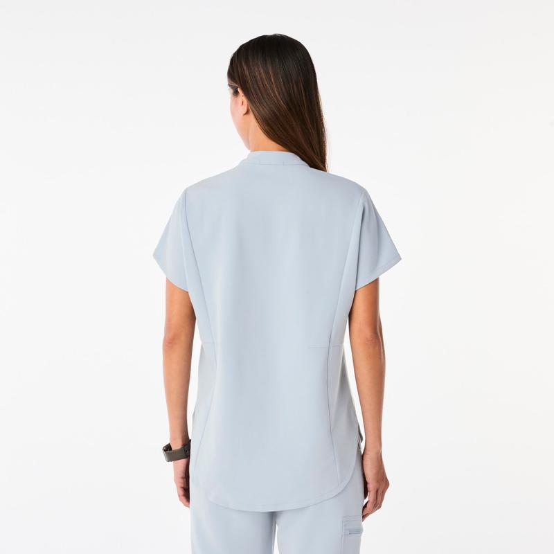 women's Dusty Blue Montex - Mock Neck Scrub Top