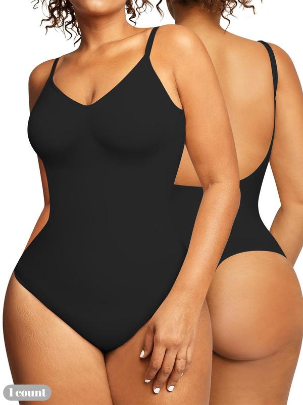 Women's Solid Adjustable Strap Shapewear Cami Bodysuit, Casual Comfy Seamless Shaper, Summer Wear, Tummy Control Clothing, Ladies Shapewear for All Seasons