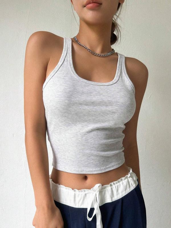 Women's Plain Ribbed Crop Tank Top, Minimalist Basic Square Neck Sleeveless Top, Tank Tops for Women, Ladies Casual Summer Clothes for Daily Wear